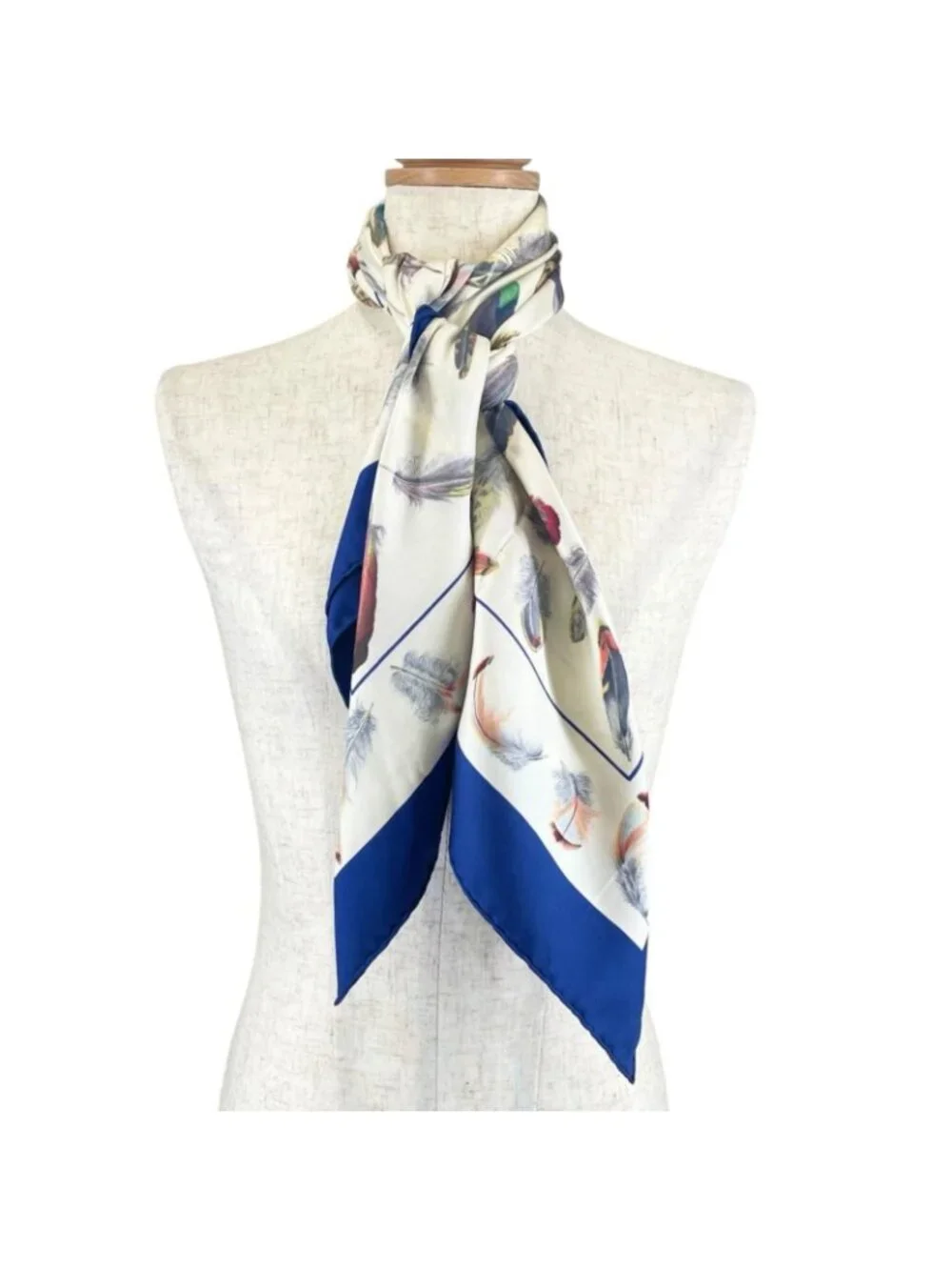 Hermes Carre 90 Plumes Scarf Silk Blue Feather Pattern